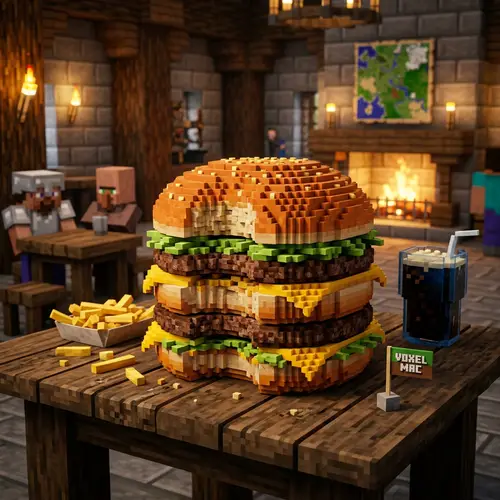 Voxel Big Mac Burger Render in Minecraft Style