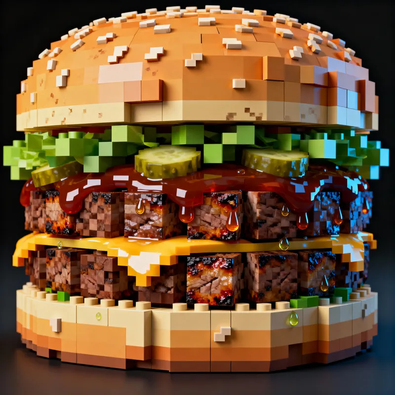 Voxel Big Mac Burger Render in Minecraft Style