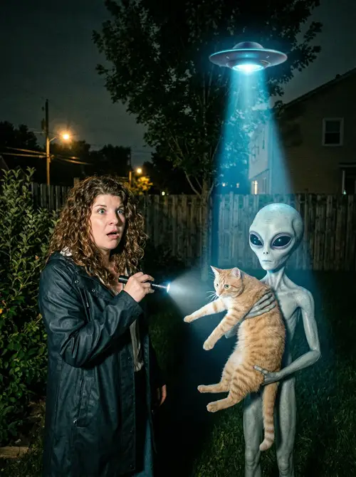 Woman Discovers Alien Kidnapping a Ginger Cat