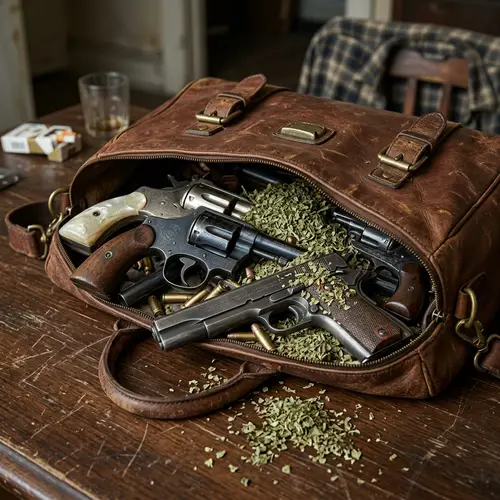 Gangster Bag with Guns and Herbs | Rustic Leather & Antiques
