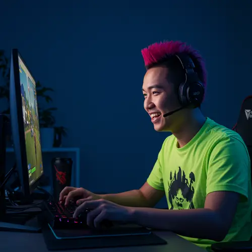 Happy Gamer Enjoying Fortnite Gameplay