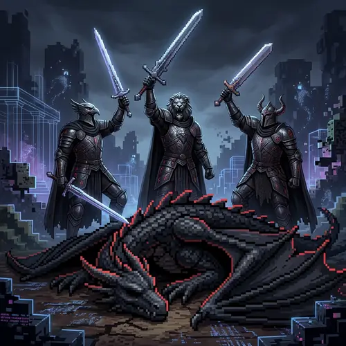 Pixelated Knights Triumph Over Black Dragon