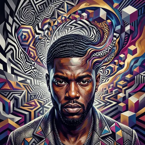 360 Waves Hairstyle Optical Art - Surreal Digital Portrait