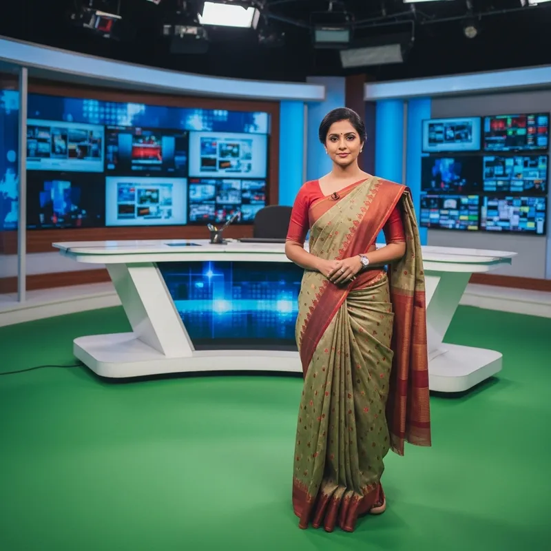 Professional Indian News Anchor in Saree