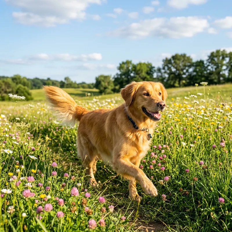 Golden Fur Dog in Vibrant Meadow