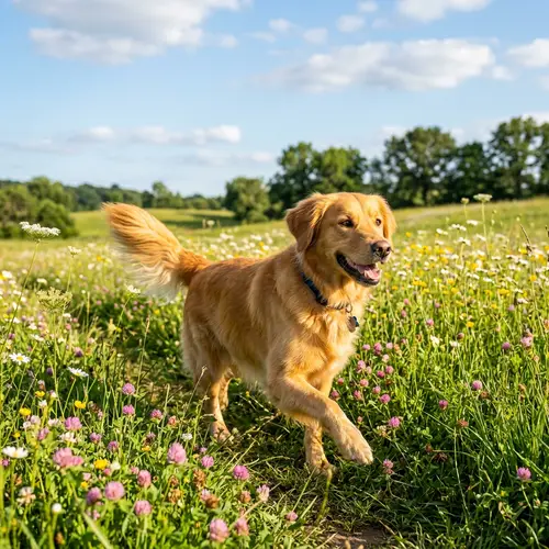Captivating Medium-Sized Dog with Beautiful Golden Fur in Lush Meadow