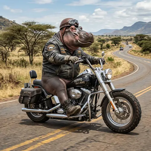 Hippo on a Motorcycle: A Fun Adventure