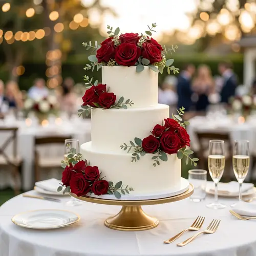 Delicious Cake with Fresh Red Roses