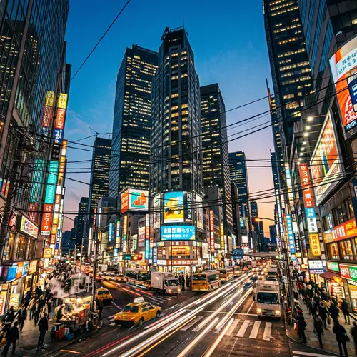 Vibrant Urban Landscape | Cityscape with Skyscrapers & Neon Lights