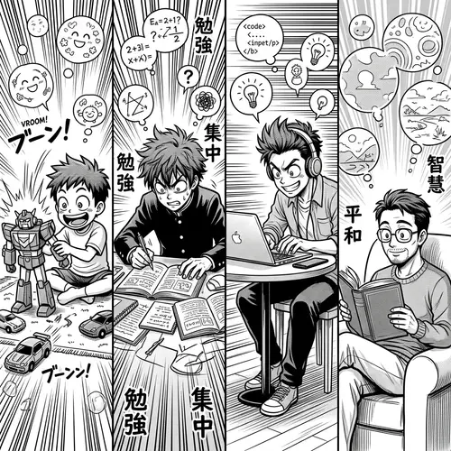 Evolution of Man in Japanese Manga Comic Style