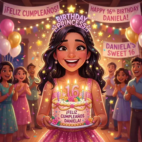 Birthday Princess: Charming Hispanic Girl Celebrating 16th Birthday