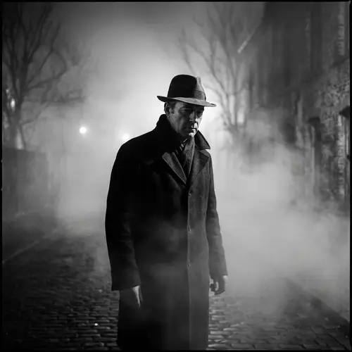 Mysterious Figure Emerging from Mist - Vintage Black and White Photo