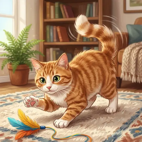 Domestic Cat Illustration with Soft Fur and Bright Playful Eyes