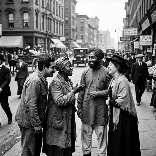 Diverse Group Engaged in Conversation - Social Commentary Painting