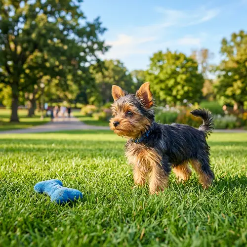 Playful Yorkshire Terrier Puppy in Lush Green Park