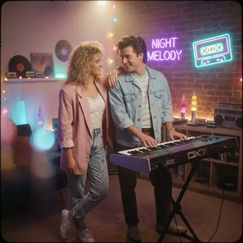 Romantic 1980s Couple in Neon Lights