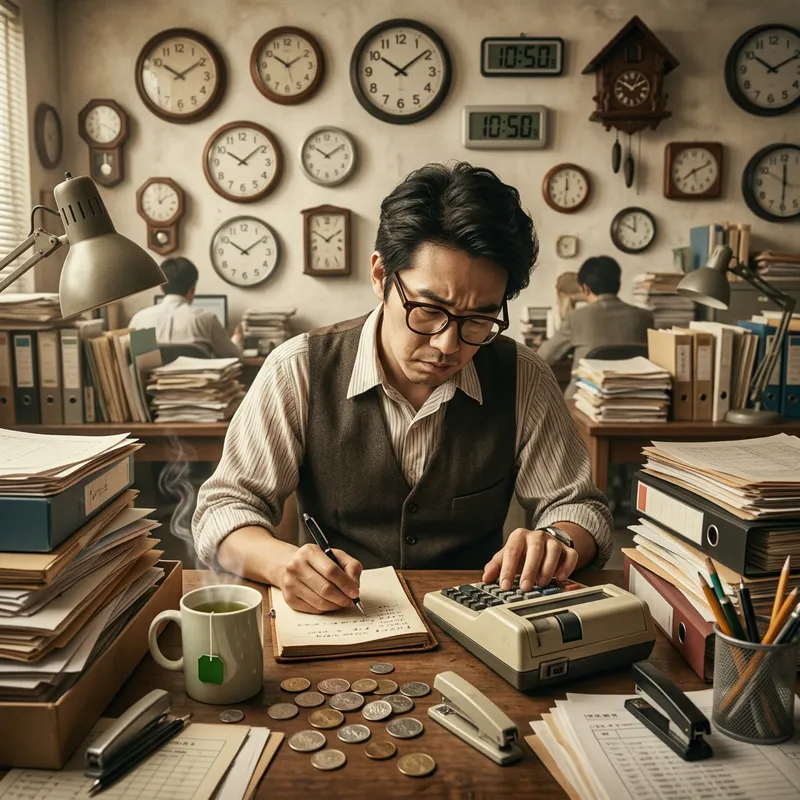 Surreal Art: Chinese Man Working in Busy Office | Time-Work Ratio
