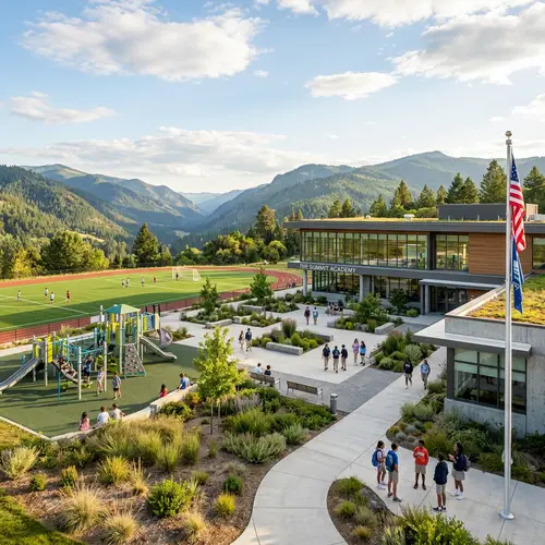 Modern School with Beautiful Yard & Background