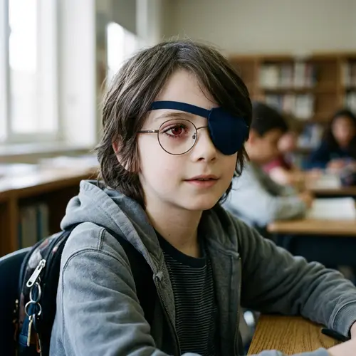 Mysterious Boy with Glasses and Red Eyes