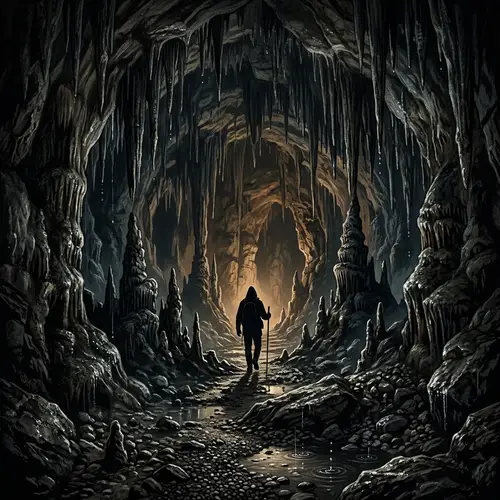 Cavernous Allegory: Silhouette of a Lone Man in the Dark