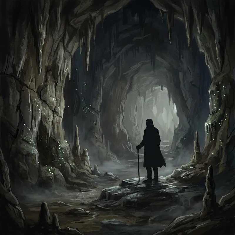 Man's Shadow in Solitary Cave Allegory