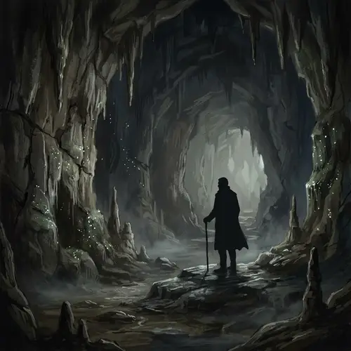 Silhouette of Unidentified Man in Allegorical Cave