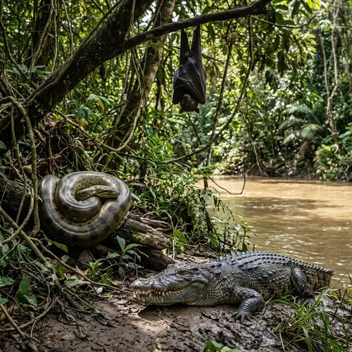 Crocodile, Anaconda, and Bat - Nature's Trio in the Wild
