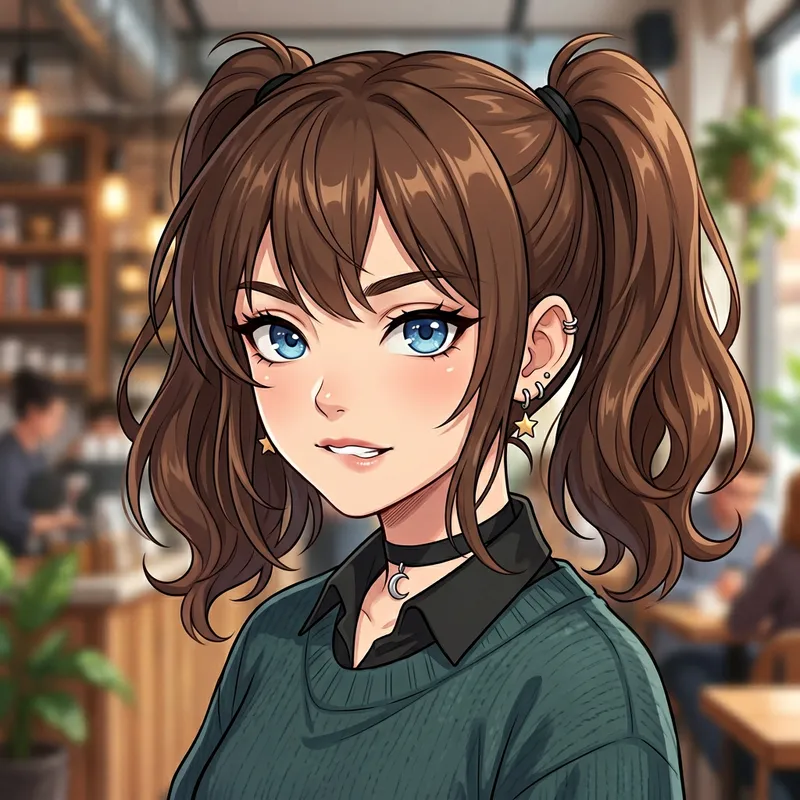 Seductive Trans Anime Girl with Blue Eyes & Ponytails