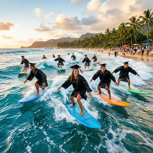 Graduation Surf Adventure: Students Riding Waves