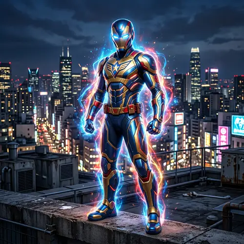 Teenage Male Superhero in Metallic Suit