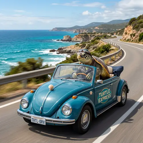 Turtle Driving a Car - Fun and Cute Imagery