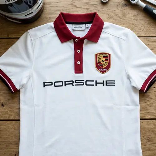 Stylish White Polo Shirt with Porsche Logo - Team Emblem