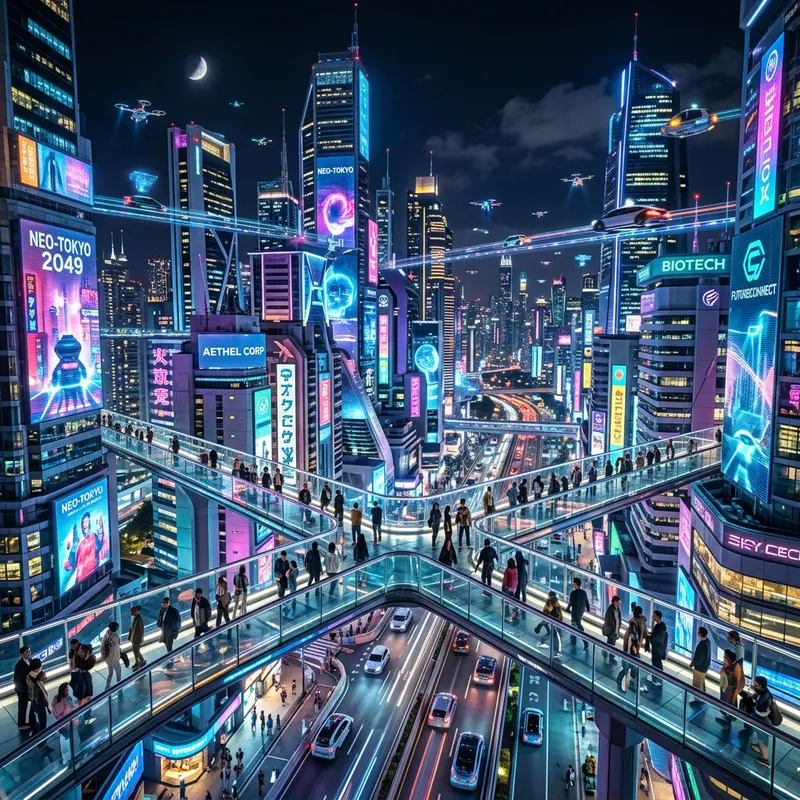 Futuristic City with Neon Lights and High-Tech Buildings Futuristic City with Neon Lights and High-Tech Buildings