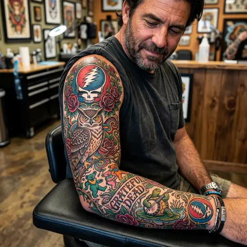 Grateful Dead Skull and Rose Tattoo Sleeve Ideas