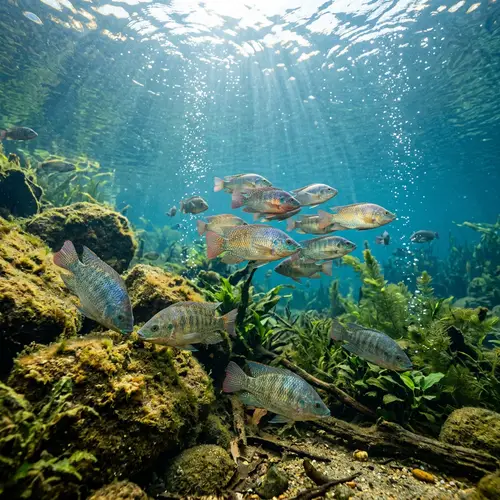 Tranquil Underwater Scene of Colorful Tilapias Swimming