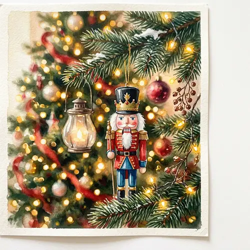 Nutcracker Ornament Watercolor Painting | Festive Christmas Tree