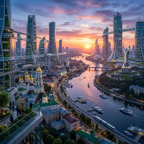 Futuristic Kiev at Dawn: A Realistic Vision