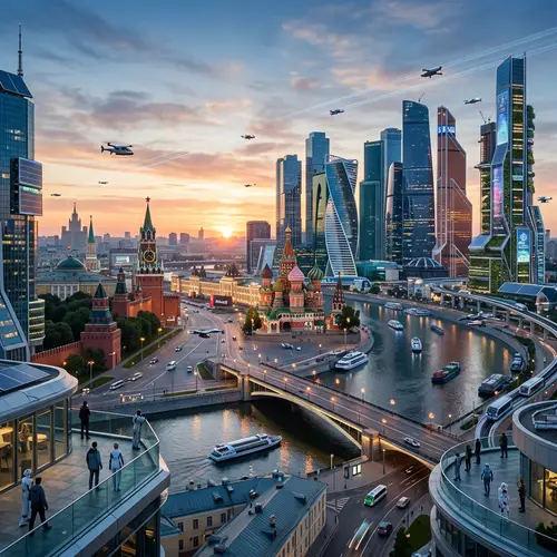 Futuristic Moscow at Dawn - Realistic Art