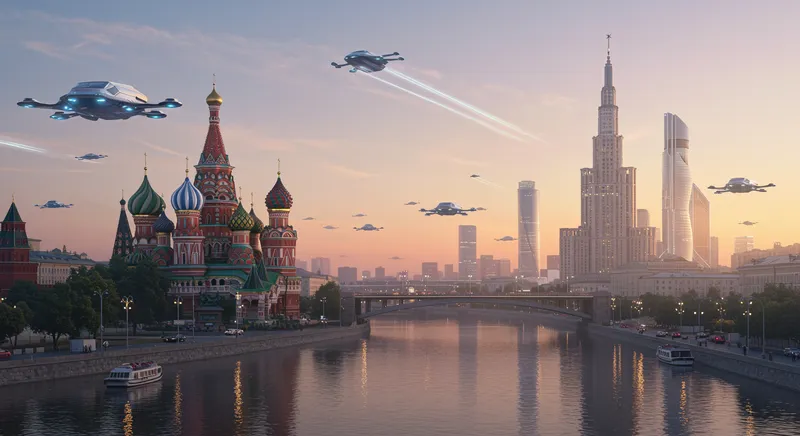 Futuristic Moscow at Dawn - Realistic Art