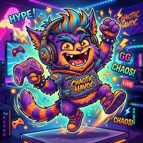 Chaotic Havoc: Vibrant Gaming Mascot Design