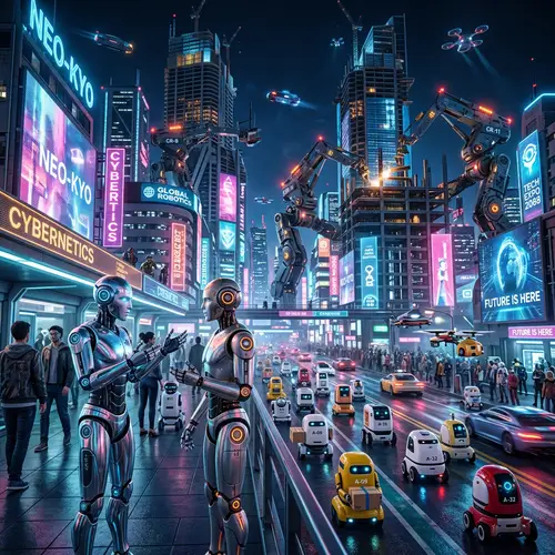 Futuristic Robots in a High-Tech Cityscape