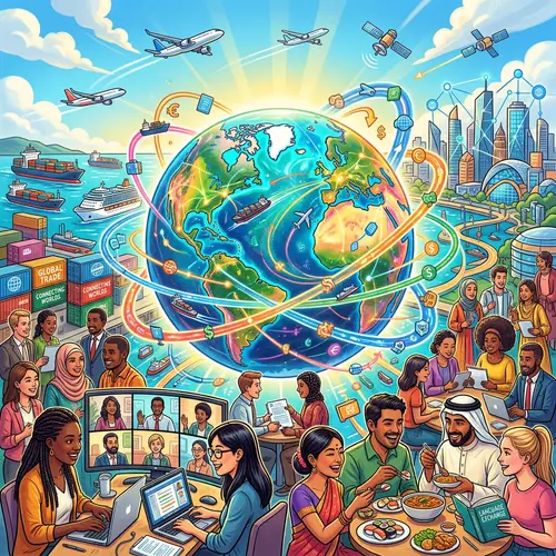 Globalization Illustration: Diverse People & Economic Connections