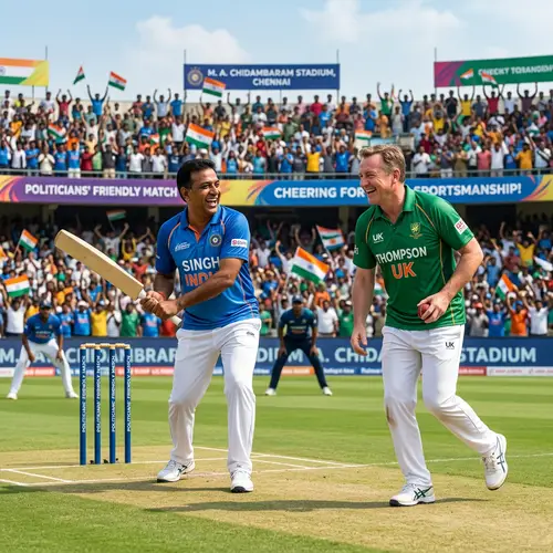 Friendly Cricket Game: South Asian and Caucasian Politicians in Action