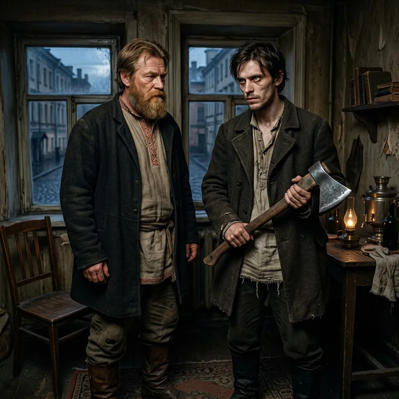 Fyodor Dostoevsky & Raskolnikov with Axe in 4K | Historical Portrait