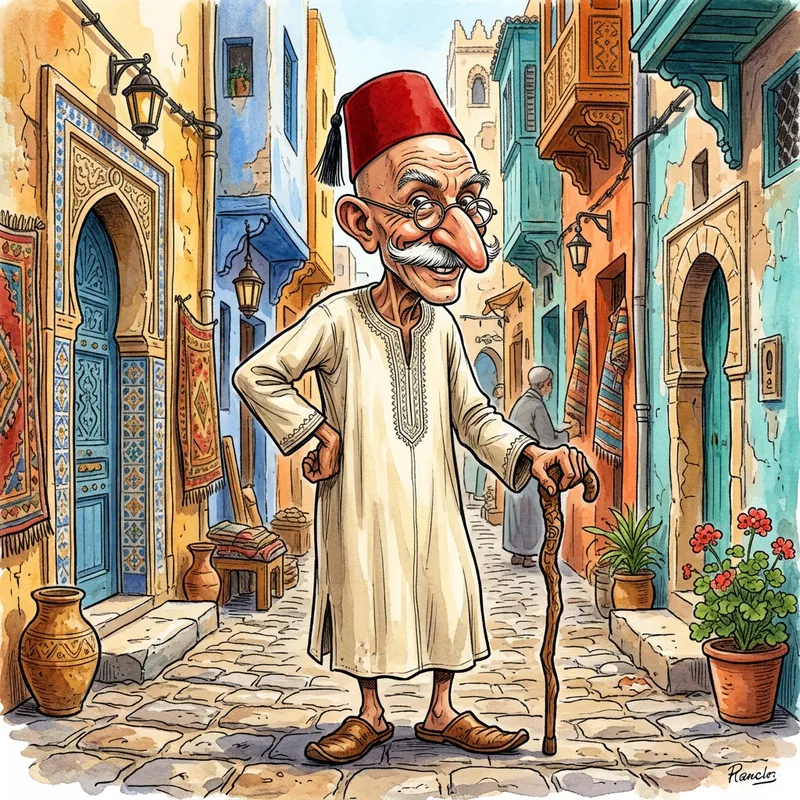Traditional Tunisian Djebba Caricature