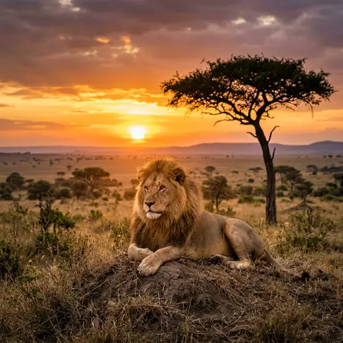 Majestic Lion in African Savannah | King of Beasts at Sunset