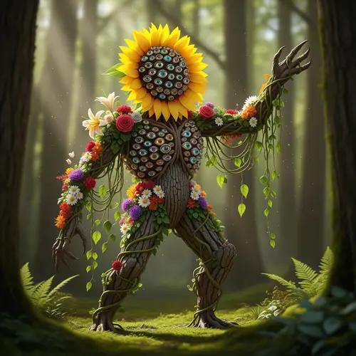 Unique Plant-Based Creature with Sunflower Head