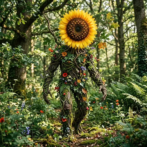 Unique Plant-Based Creature with Sunflower Head