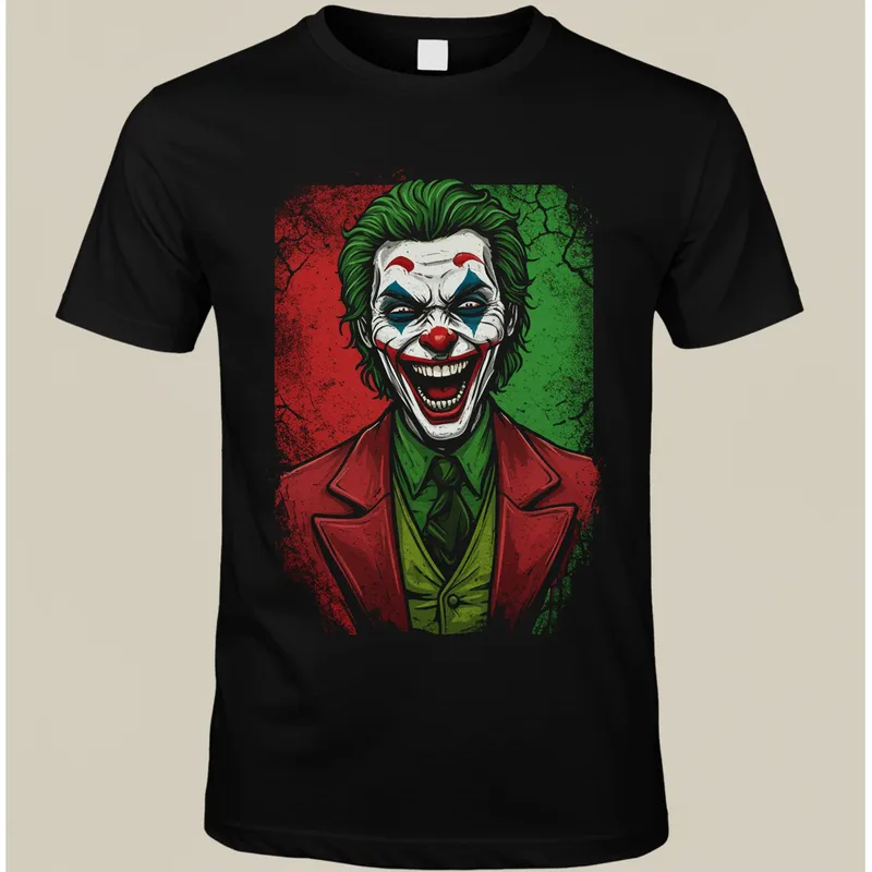 Black Baseball T-Shirt with Joker Skeleton Design