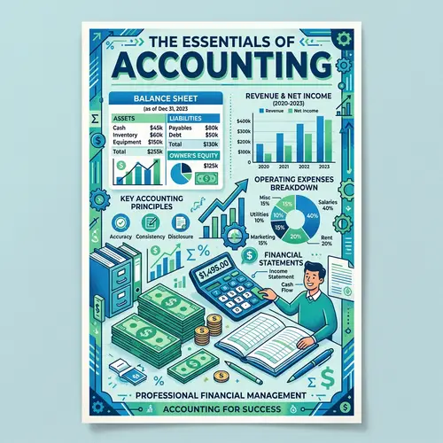Accounting Themed Poster with Balance Sheets and Charts